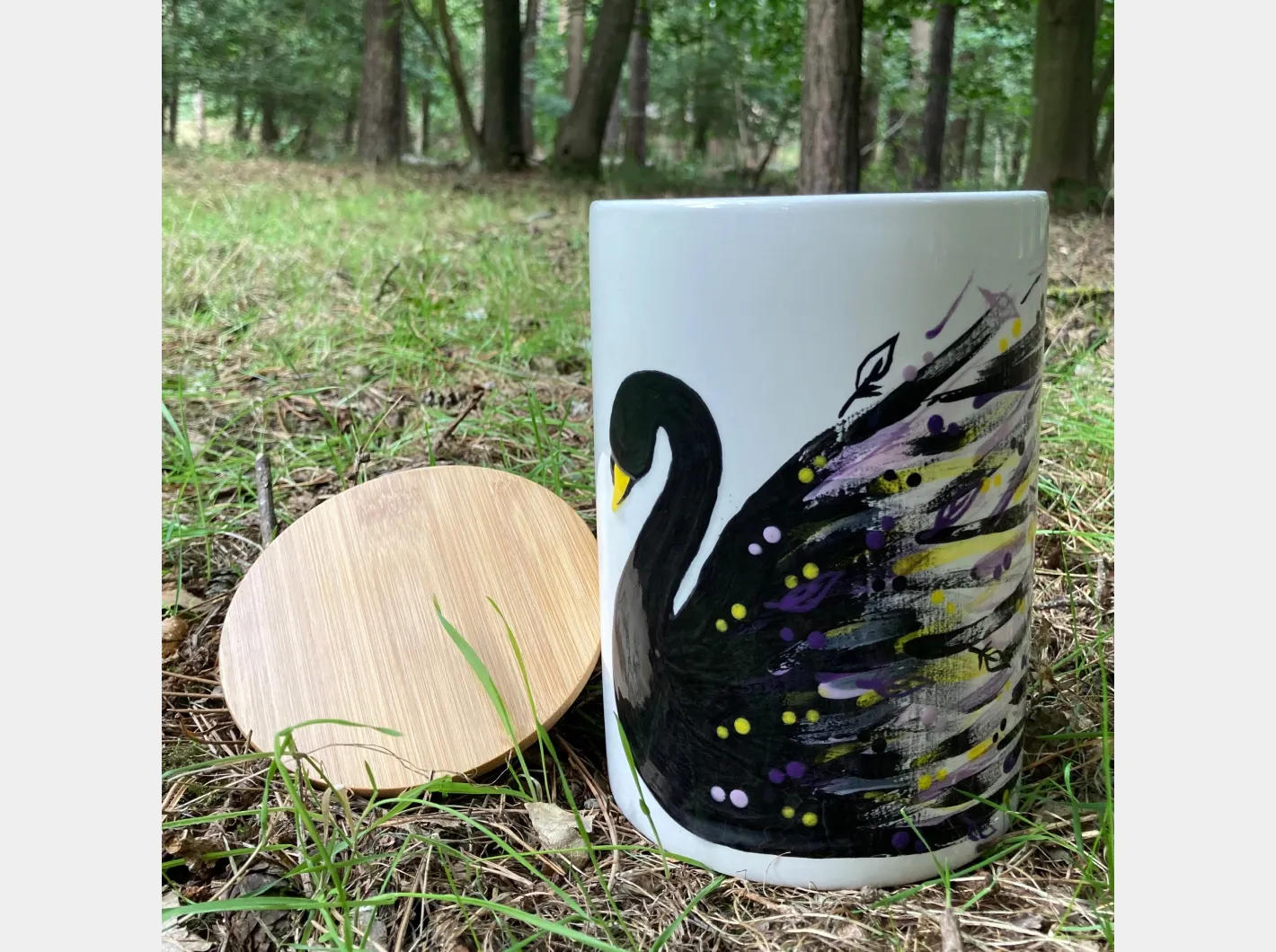 Black Swan biscuit jar with bamboo lid