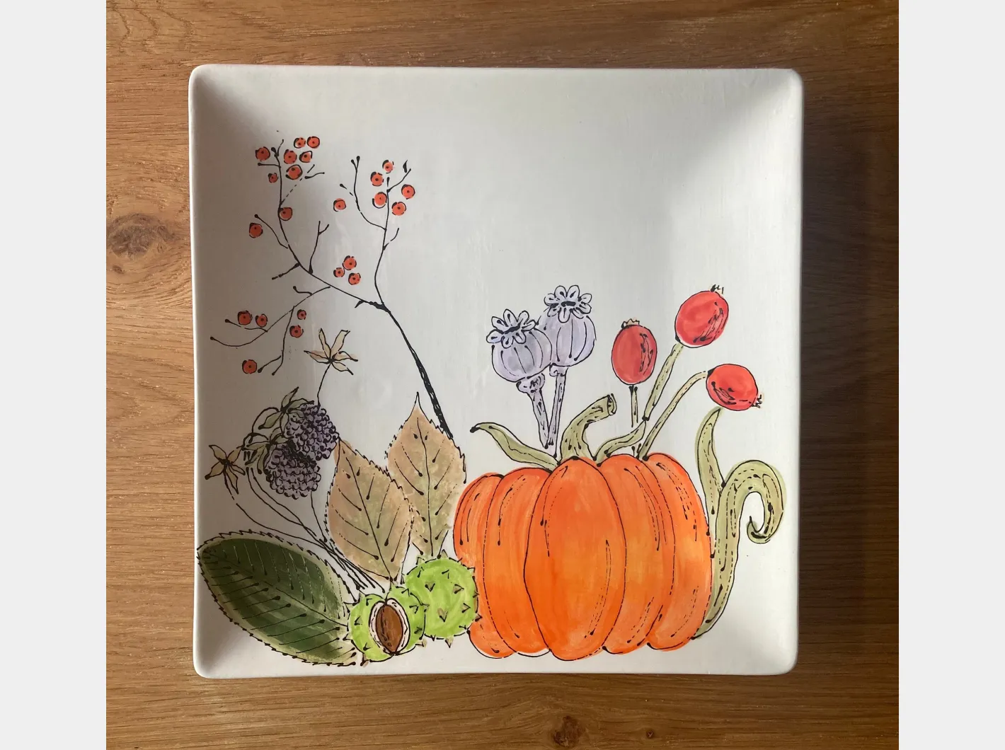 Square Pumpkin and Autumn Foliage Plate